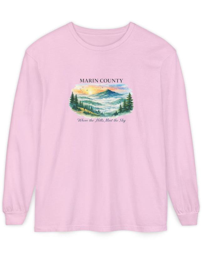 "Marin County, Where the Hills Meet the Sky" Unisex Garment-dyed Long Sleeve T-Shirt