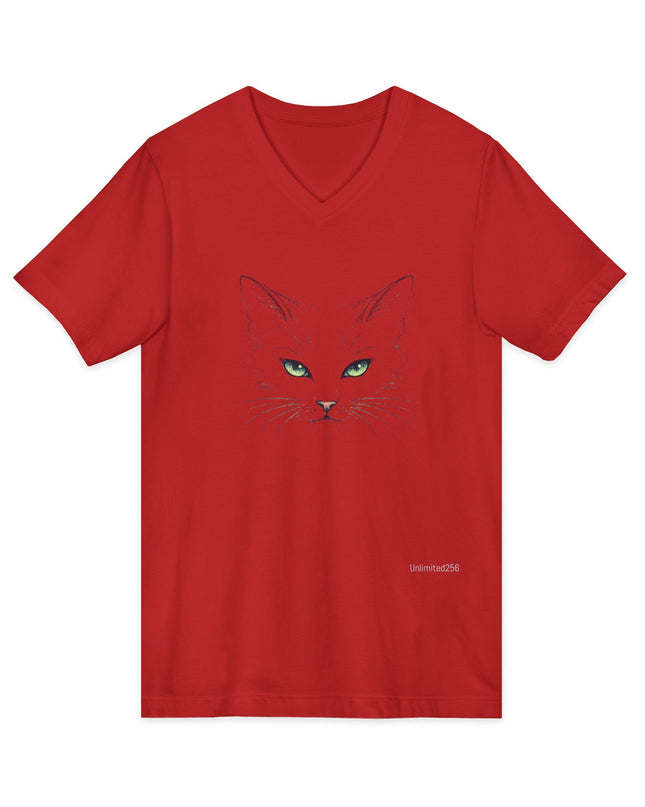 "Cat Face Sketch" Unisex Jersey Short Sleeve V-Neck Tee