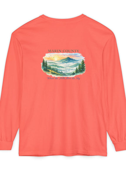 "Marin County, Where the Hills Meet the Sky" Unisex Garment-dyed Long Sleeve T-Shirt