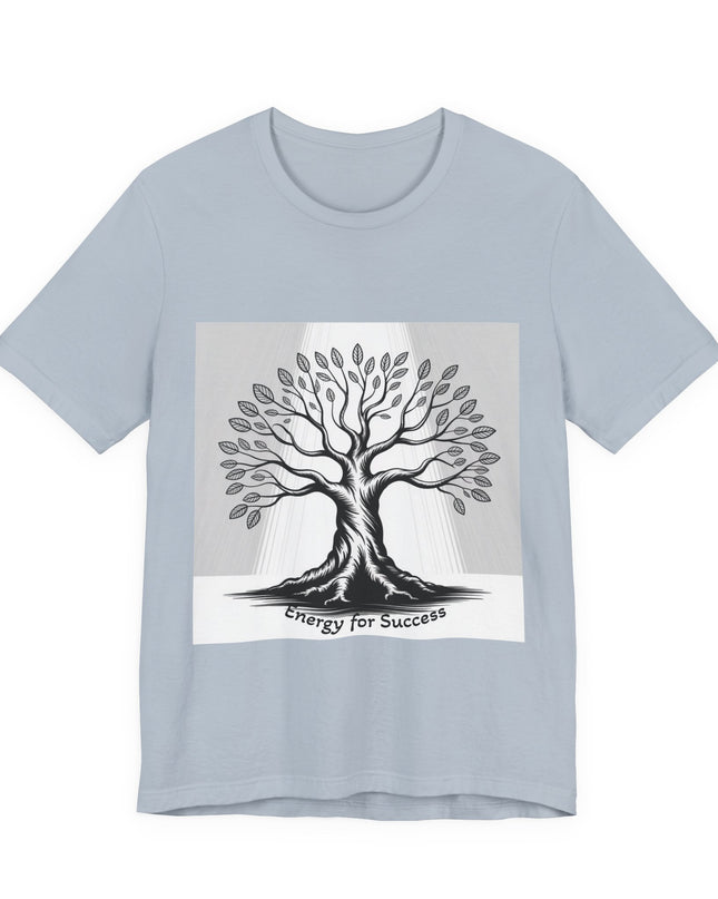 "Energy for Success" with a black and white drawing of a tree, Unisex Jersey Short Sleeve Tee