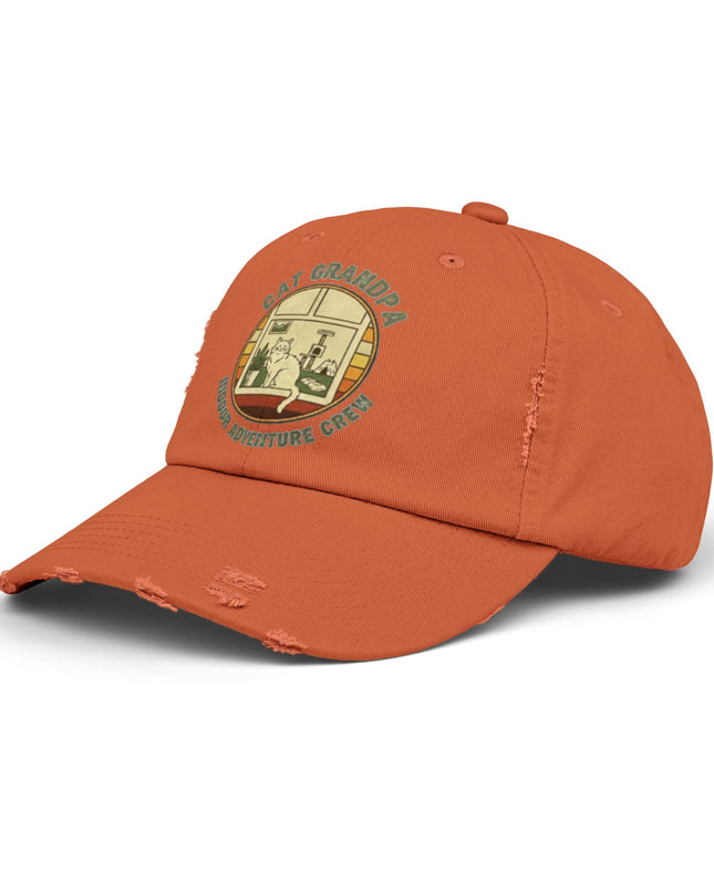 "Cat Grandpa Indoor Adventure Crew" Unisex Distressed Cap