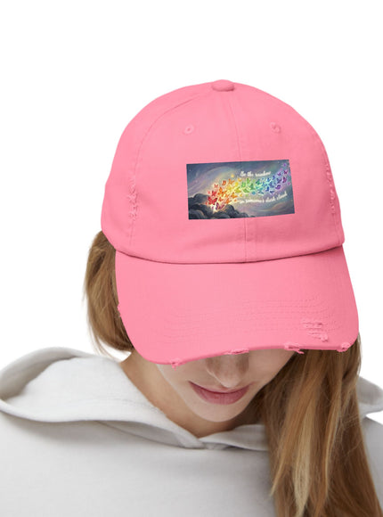 "Be the Rainbow in Someone's Dark Cloud" Unisex Distressed Cap