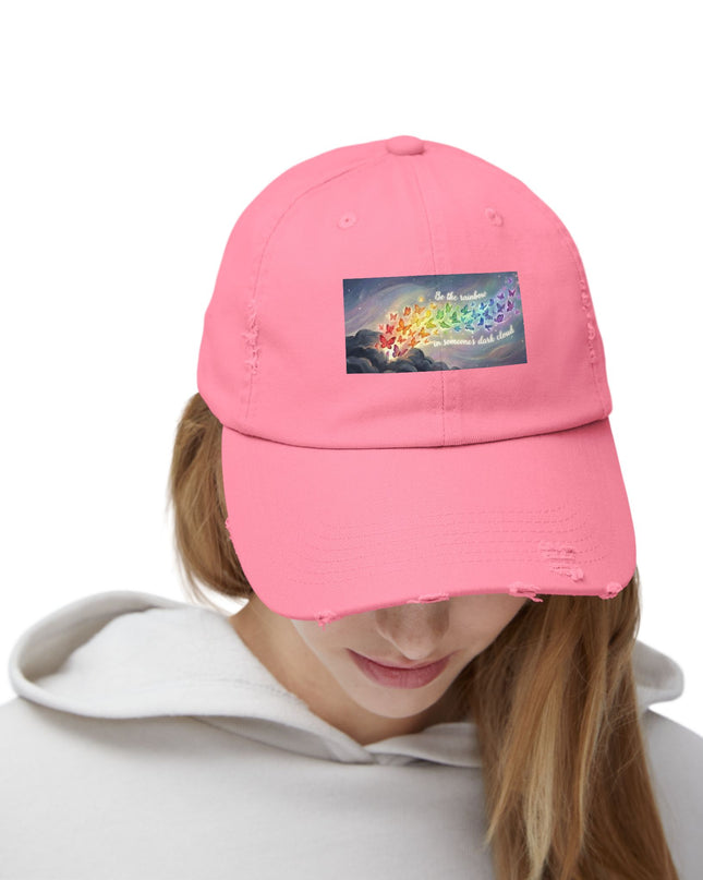 "Be the Rainbow in Someone's Dark Cloud" Unisex Distressed Cap