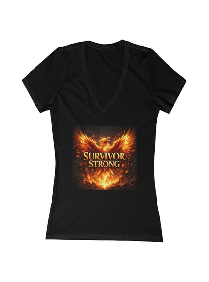 "Survivor Strong" Women's Jersey Short Sleeve Deep V-Neck Tee