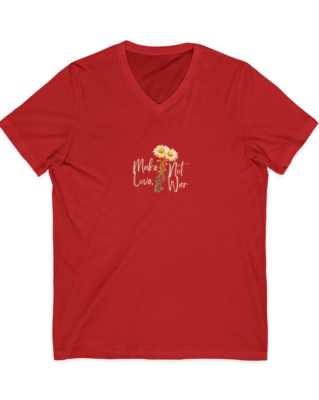 "Make Love Not War With Flower" Unisex Jersey Short Sleeve V-Neck Tee