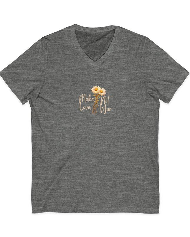 "Make Love Not War With Flower" Unisex Jersey Short Sleeve V-Neck Tee