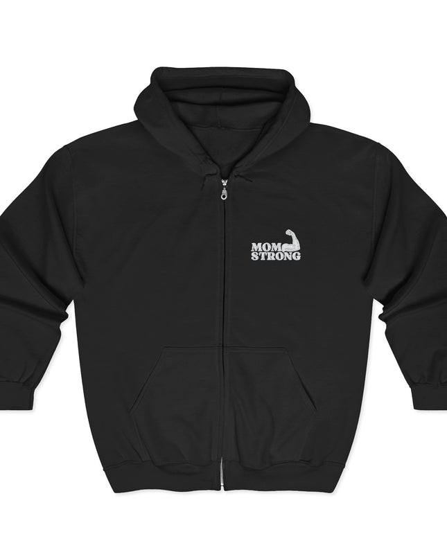 "Mom Strong (White embroidery)" Unisex Heavy Blend Full Zip Hooded Sweatshirt