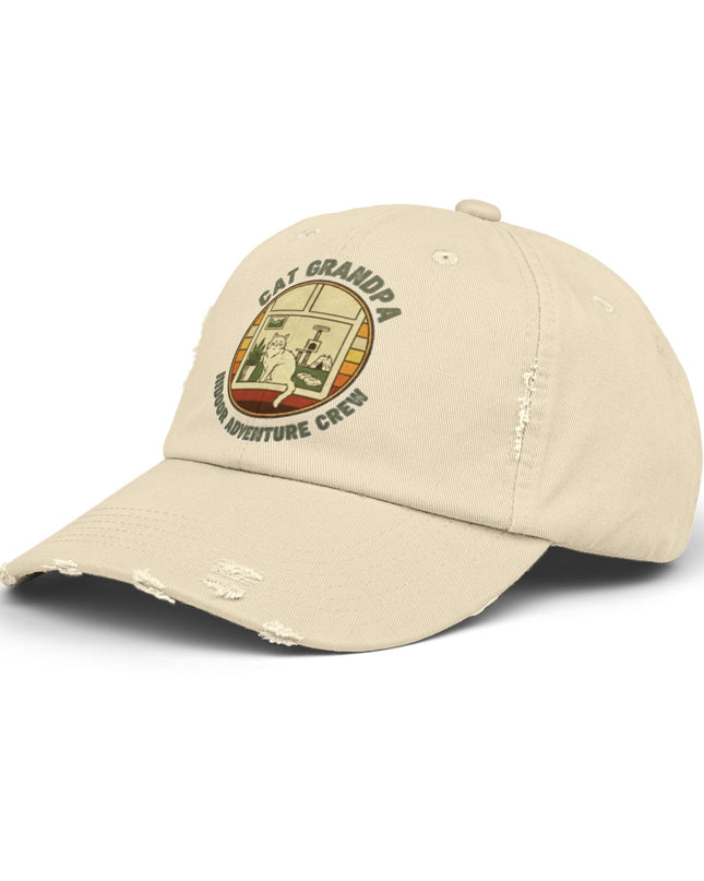 "Cat Grandpa Indoor Adventure Crew" Unisex Distressed Cap