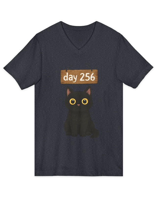 "Day 256 (not blinking black cat)" Unisex Jersey Short Sleeve V-Neck Tee