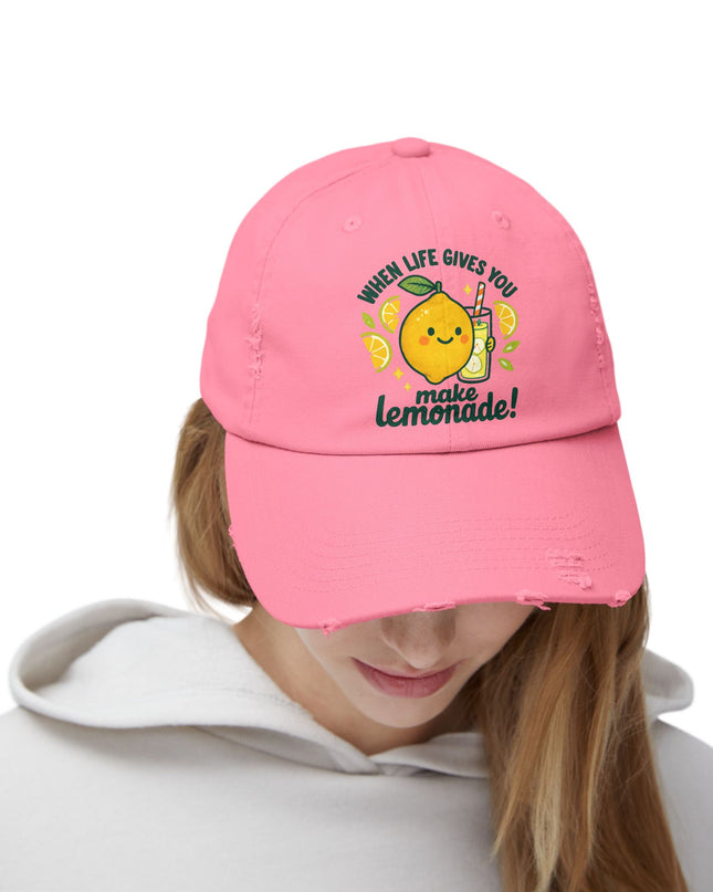 "When life gives you lemons, make lemonade" Unisex Distressed Cap