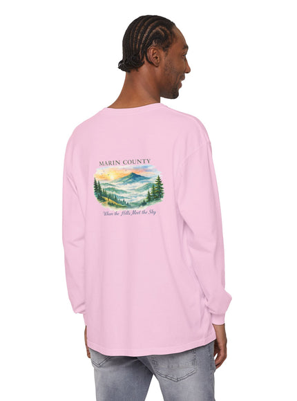 "Marin County, Where the Hills Meet the Sky" Unisex Garment-dyed Long Sleeve T-Shirt