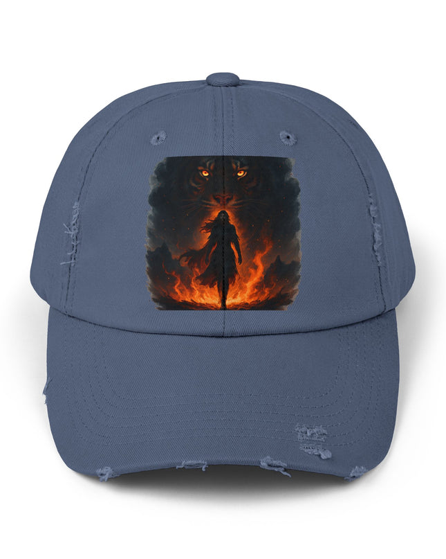 "Eye of the tiger, walking through fire" Unisex Distressed Cap
