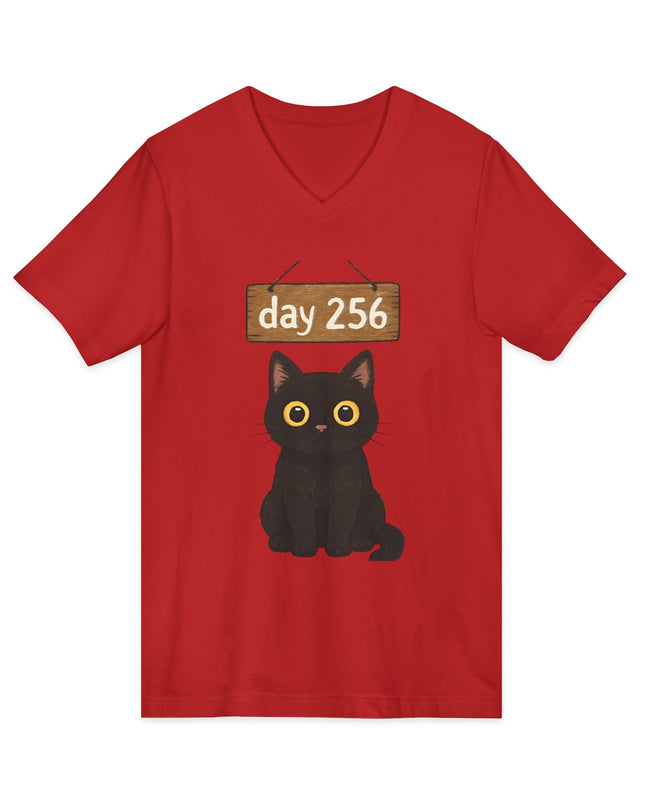 "Day 256 (not blinking black cat)" Unisex Jersey Short Sleeve V-Neck Tee