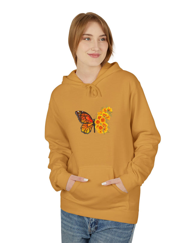"Butterfly Poppies" (Ink front and back) Unisex Midweight Softstyle Fleece Hoodie