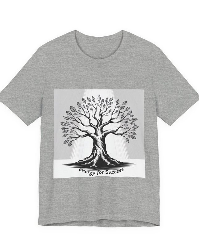 "Energy for Success" with a black and white drawing of a tree, Unisex Jersey Short Sleeve Tee