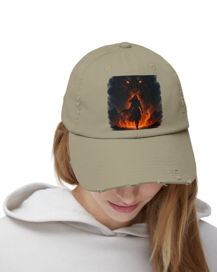 "Eye of the tiger, walking through fire" Unisex Distressed Cap