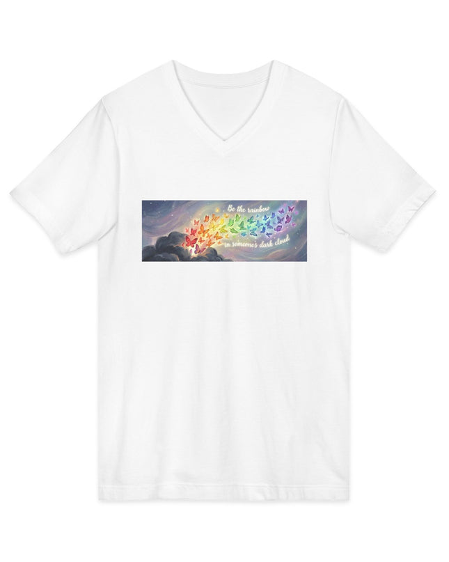 "Be the Rainbow in Someone's Dark Cloud" Unisex Jersey Short Sleeve V-Neck Tee
