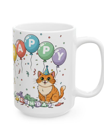 "Happy Birthday - Cat Popped the Balloons" Ceramic Mug, (11oz, 15oz)