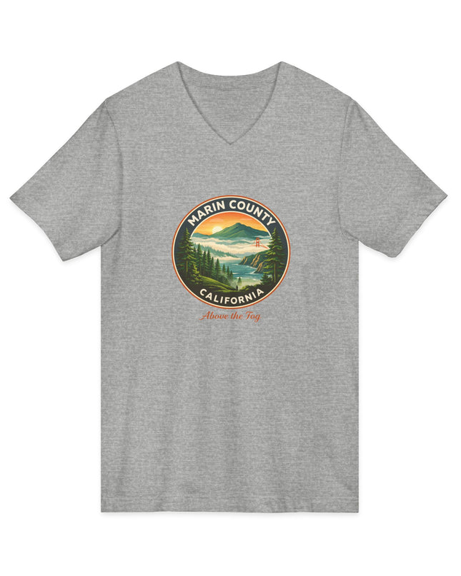 "Marin County, Above the Fog" Unisex Jersey Short Sleeve V-Neck Tee