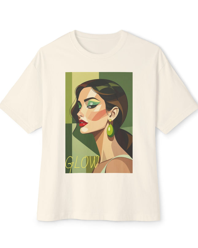 "GLOW Olive Earring Boxy" Oversized M 100% Cotton Tee