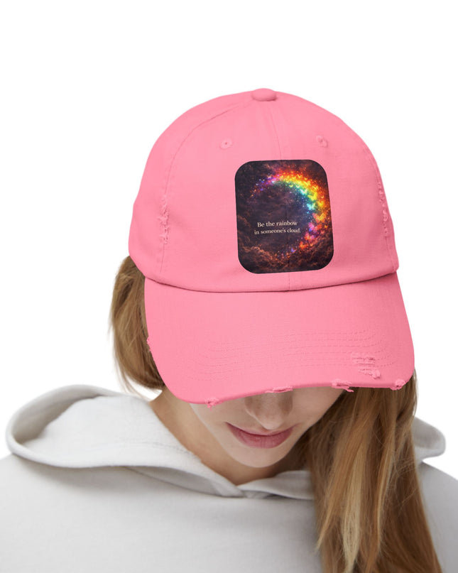 "Be the Rainbow in Someone's Cloud" Unisex Distressed Cap
