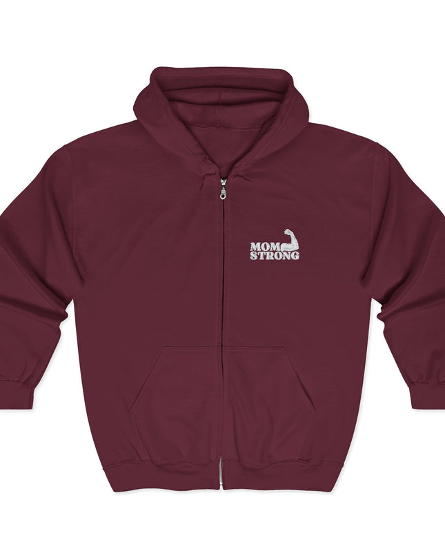 "Mom Strong (White embroidery)" Unisex Heavy Blend Full Zip Hooded Sweatshirt