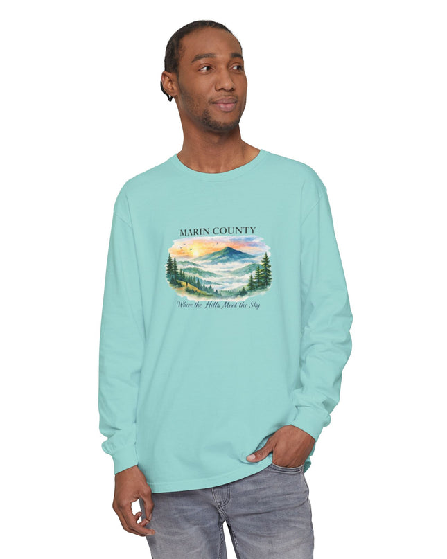 "Marin County, Where the Hills Meet the Sky" Unisex Garment-dyed Long Sleeve T-Shirt