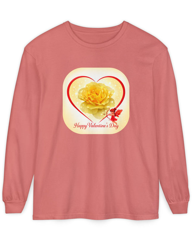 "Happy Valentine's Day" Unisex Garment-dyed Long Sleeve T-Shirt