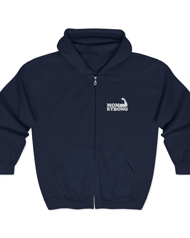 "Mom Strong (White embroidery)" Unisex Heavy Blend Full Zip Hooded Sweatshirt