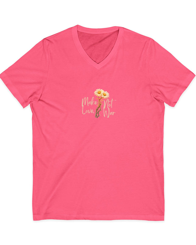 "Make Love Not War With Flower" Unisex Jersey Short Sleeve V-Neck Tee