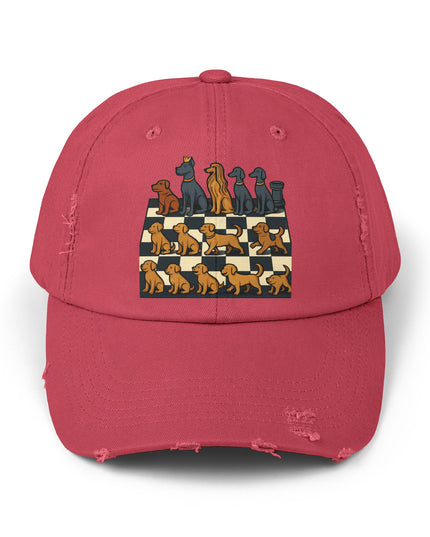 "Chess board with dog pieces" Unisex Distressed Cap