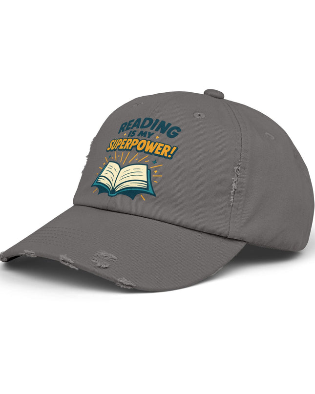 "Reading is my superpower" Unisex Distressed Cap