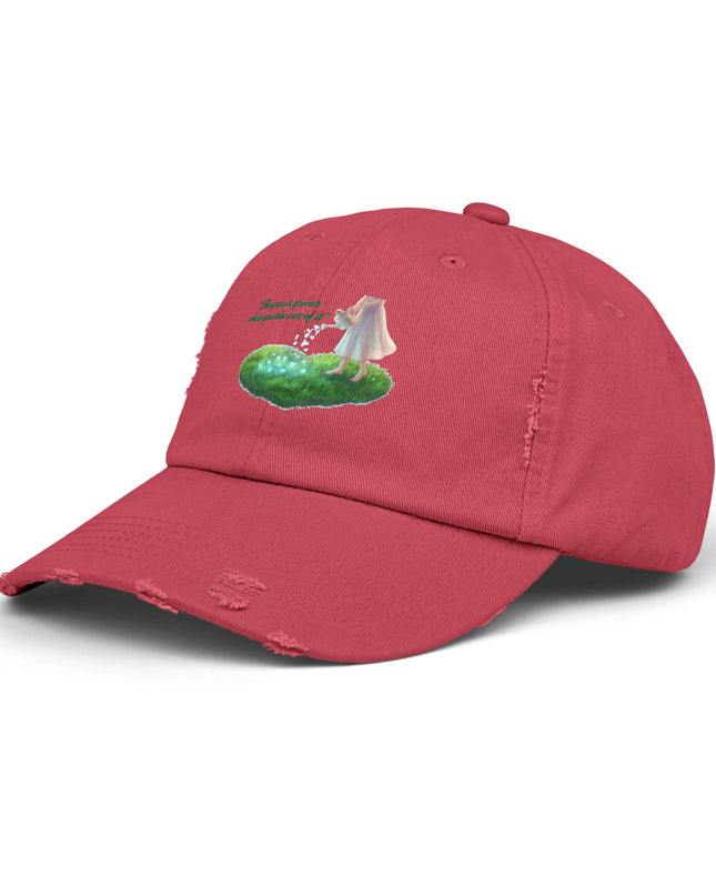 "The Grass is Greener Where You Take Care of It" Unisex Distressed Cap