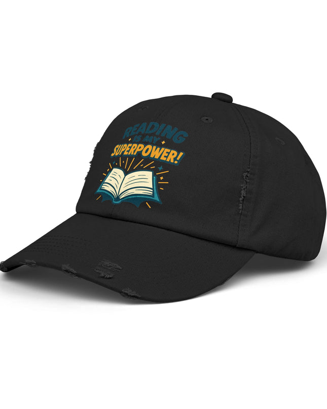 "Reading is my superpower" Unisex Distressed Cap