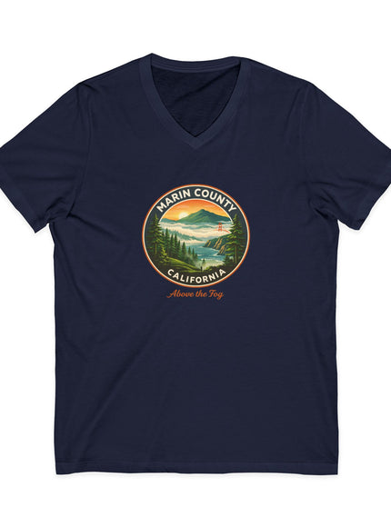 "Marin County, Above the Fog" Unisex Jersey Short Sleeve V-Neck Tee