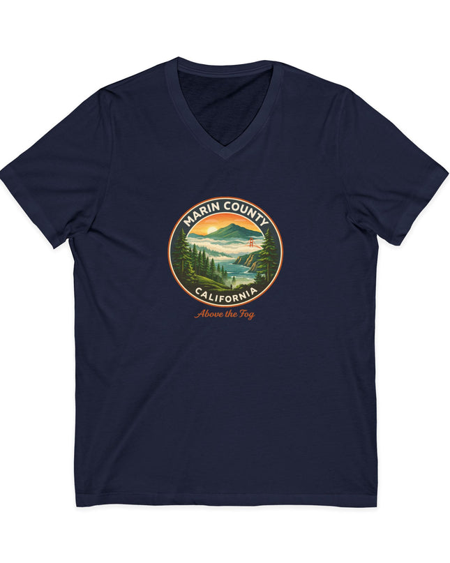 "Marin County, Above the Fog" Unisex Jersey Short Sleeve V-Neck Tee