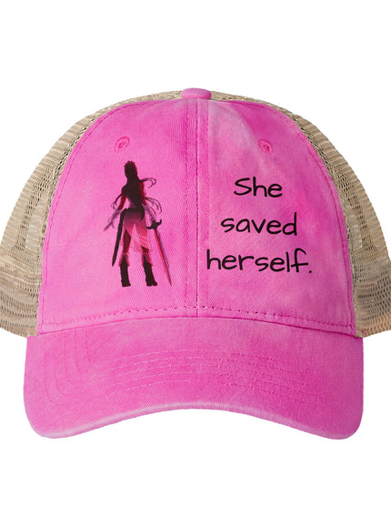 "She Saved Herself" Women's Washed Mesh-Back Cap