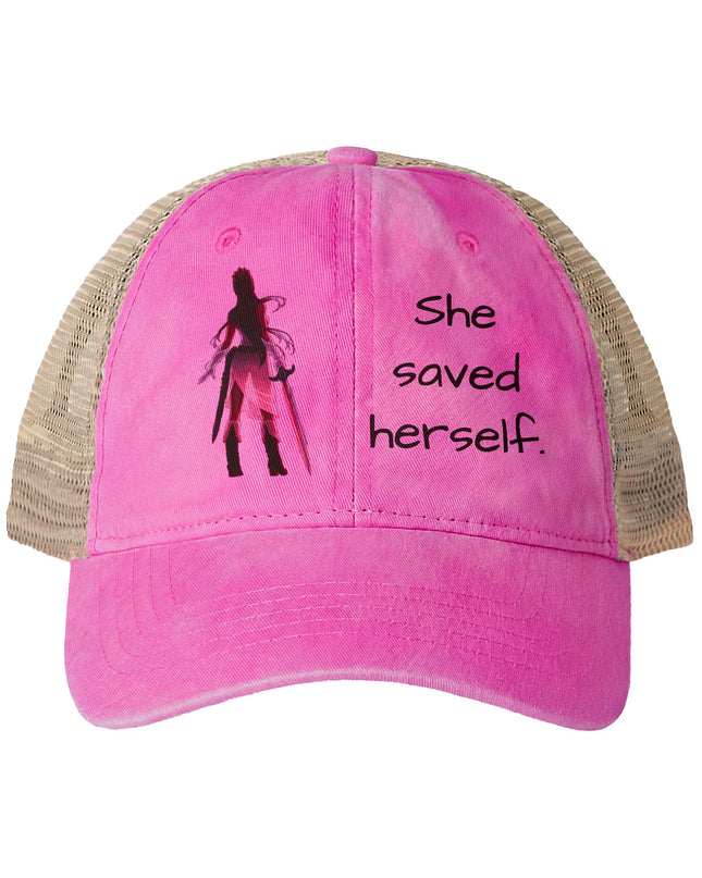 "She Saved Herself" Women's Washed Mesh-Back Cap