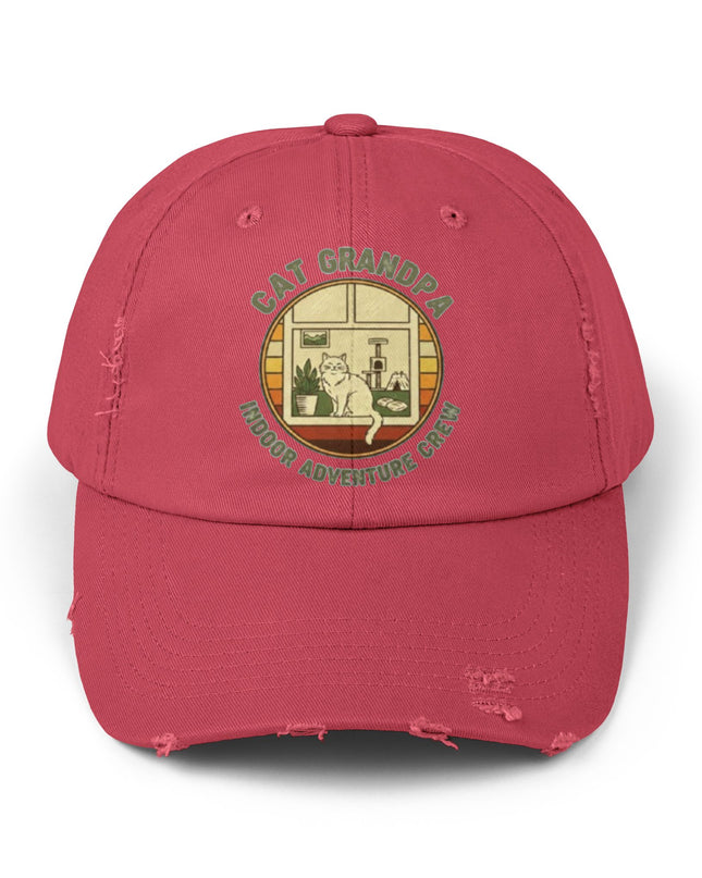"Cat Grandpa Indoor Adventure Crew" Unisex Distressed Cap