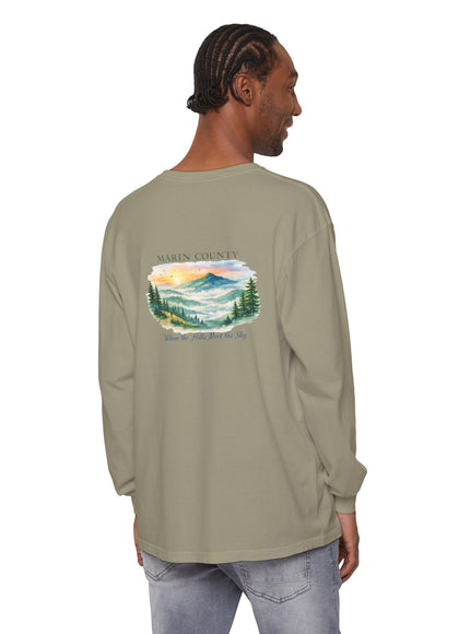 "Marin County, Where the Hills Meet the Sky" Unisex Garment-dyed Long Sleeve T-Shirt