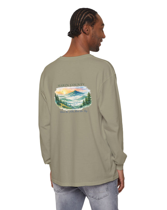 "Marin County, Where the Hills Meet the Sky" Unisex Garment-dyed Long Sleeve T-Shirt