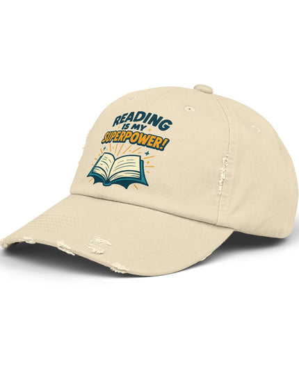 "Reading is my superpower" Unisex Distressed Cap