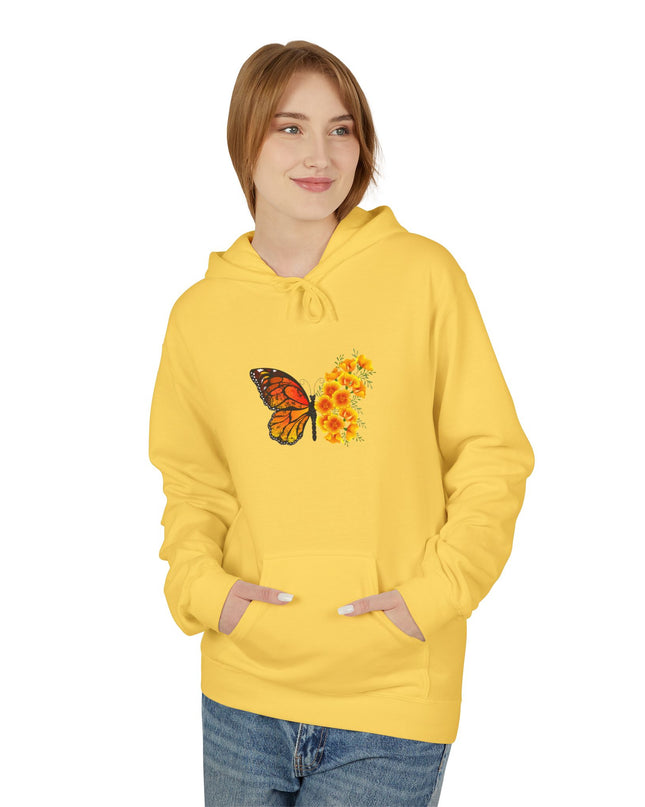 "Butterfly Poppies" (Ink front and back) Unisex Midweight Softstyle Fleece Hoodie