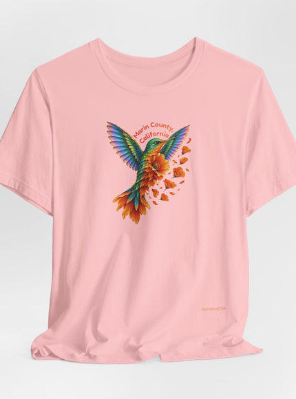 "Hummingbird and Poppies" Unisex Jersey Short Sleeve Tee