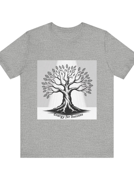 "Energy for Success" with a black and white drawing of a tree, Unisex Jersey Short Sleeve Tee