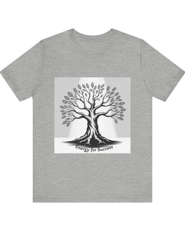 "Energy for Success" with a black and white drawing of a tree, Unisex Jersey Short Sleeve Tee