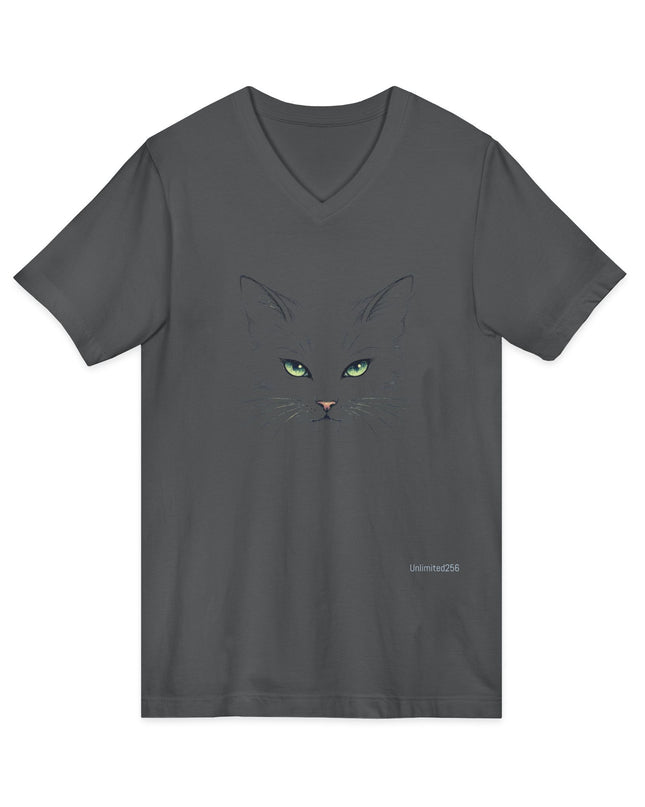 "Cat Face Sketch" Unisex Jersey Short Sleeve V-Neck Tee