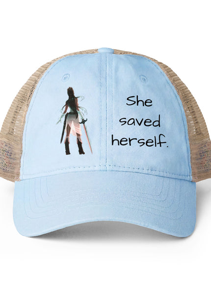 "She Saved Herself OG" Women's Washed Mesh-Back Cap