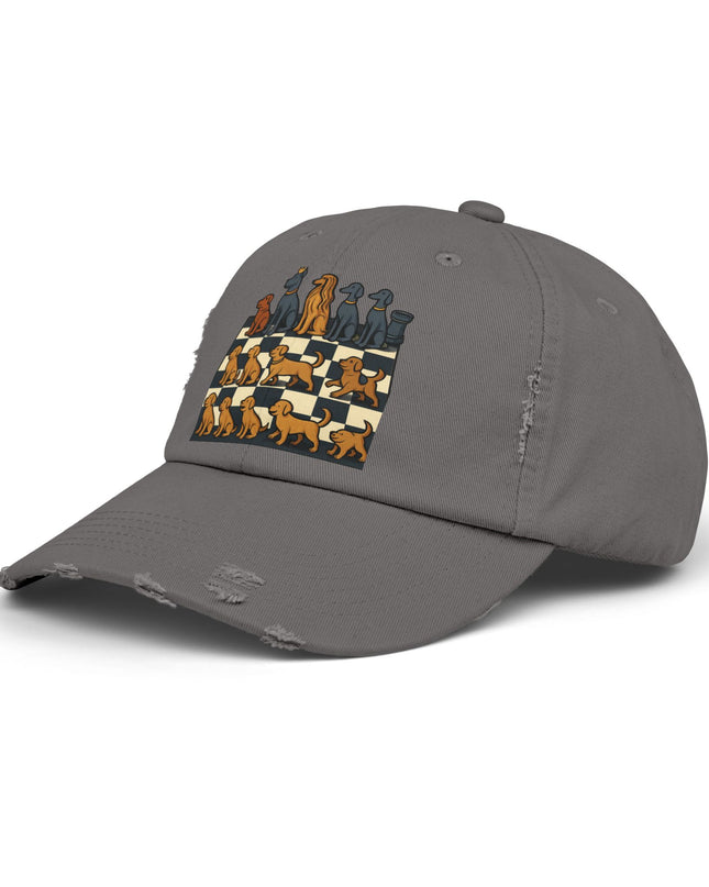 "Chess board with dog pieces" Unisex Distressed Cap