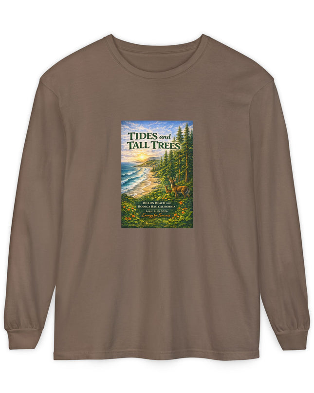 "Tides and Tall Trees" Unisex Garment-dyed Long Sleeve T-Shirt
